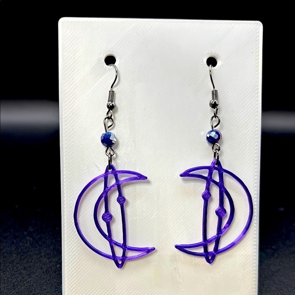 Handmade Purple Moon Earrings - Picture 5 of 6